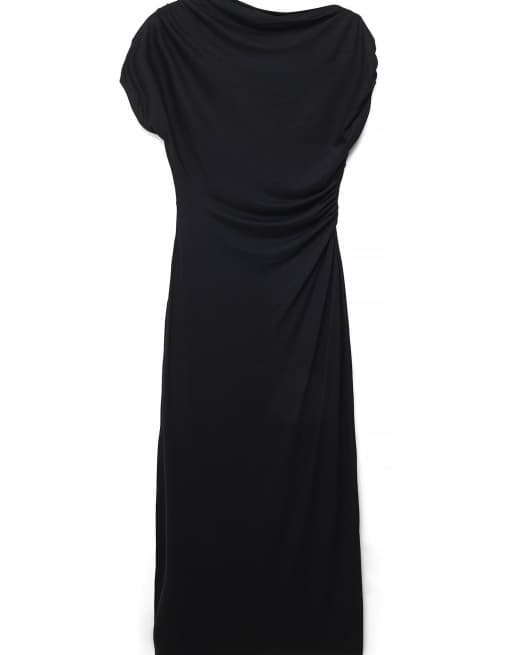 NA-KD Soft line draped maxi dress in black, 5 of 5