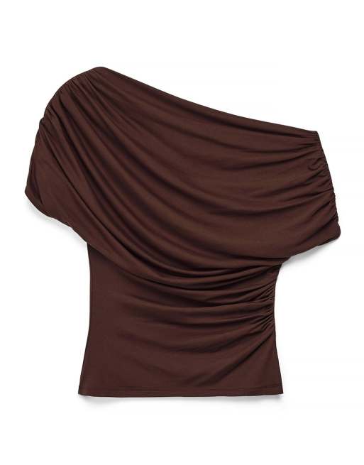 NA-KD Soft line draped top in brown, 5 of 5
