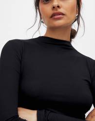 NA-KD Soft line funnel neck long sleeve top in black