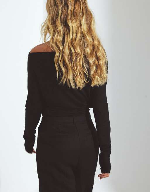 NA-KD Soft Line langärmliges Drapé-Top in Schwarz, 2 von 5