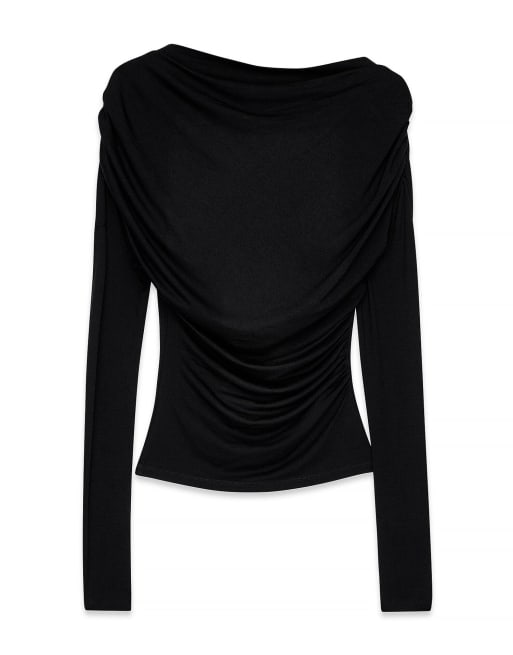 NA-KD Soft Line langärmliges Drapé-Top in Schwarz, 5 von 5