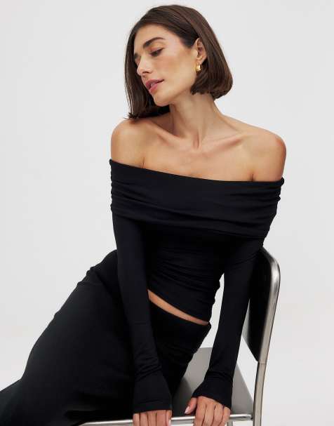 NA-KD Soft line long sleeve top in black - view 1