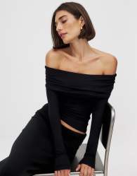 NA-KD Soft line long sleeve top in black