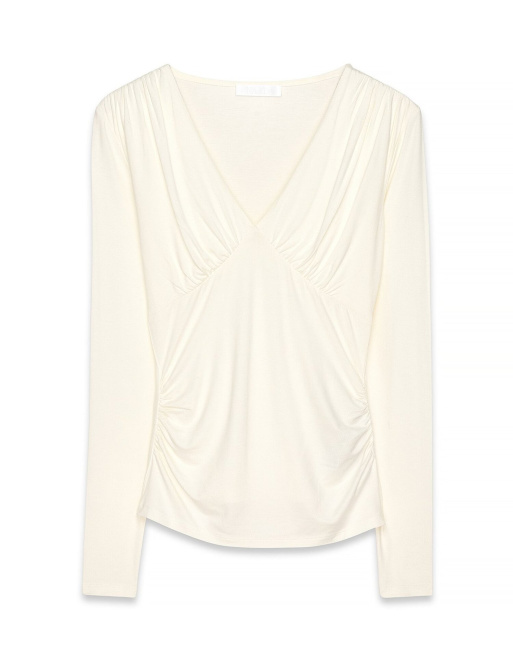 NA-KD Soft line v-neck rouched top in white, 4 of 5