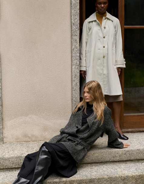 NA-KD Soft midi trenchcoat in black/white - view 1