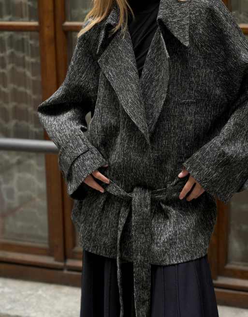 NA-KD Soft midi trenchcoat in black/white, 4 of 5