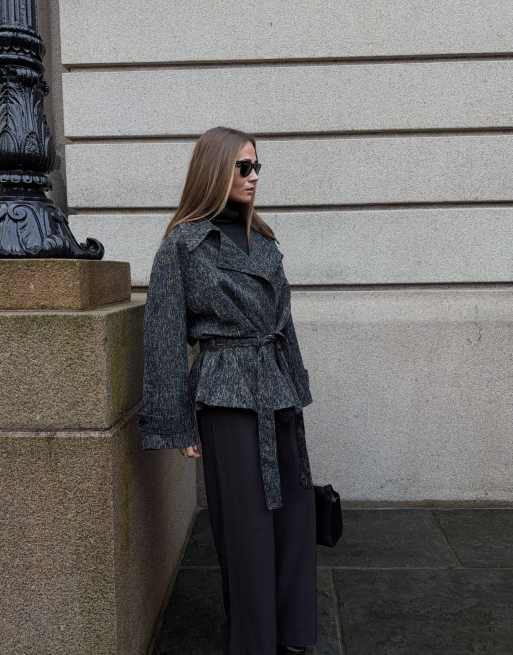 NA-KD Soft midi trenchcoat in black/white, 5 of 5