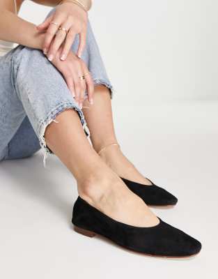 NA-KD soft suede ballerina flat shoes in black