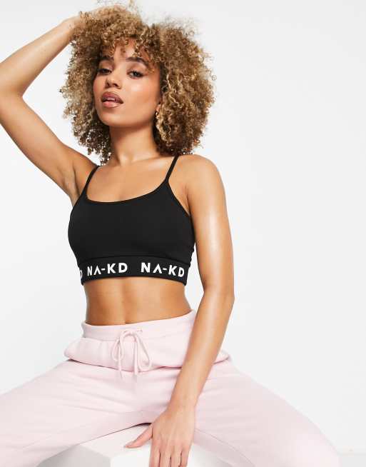 NA-KD - Sort croptop med logoprint