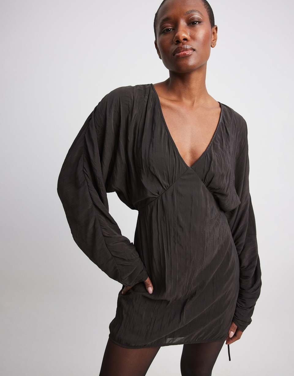 Black V-neck mini dress