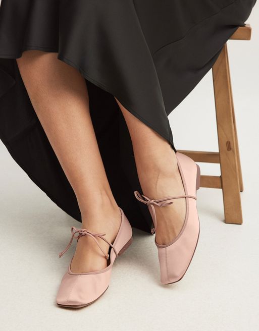 NA-KD square toe ballerina pumps in dusty pink