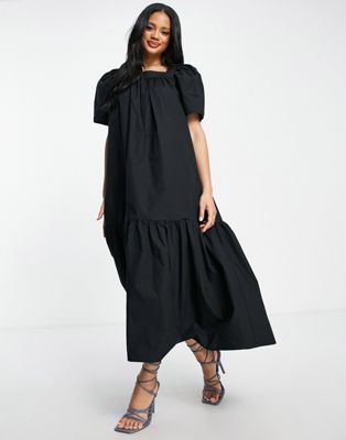 NA-KD squared neck cotton dress in black