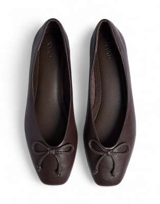  Squared toe bow ballerinas in chocolate brown