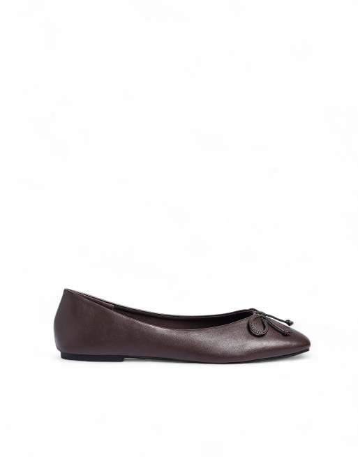 NA-KD Squared toe bow ballerinas in chocolate brown, 3 of 4