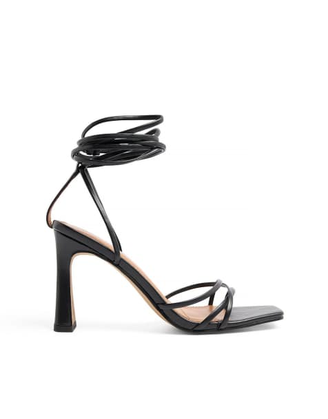 NA-KD Squared toe strappy heels in black - view 1