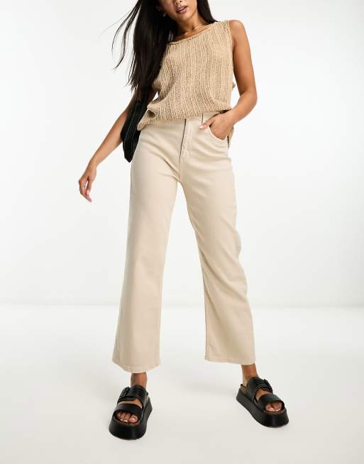 NA-KD staight leg high waisted cropped jeans in beige