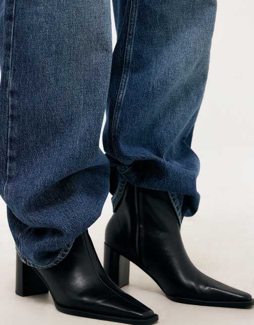 NA-KD Stiefeletten aus Leder mit Blockabsatz in Schwarz, 3 von 5