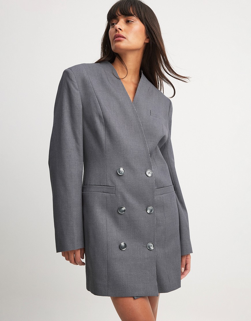 NA-KD straight blazer style mini dress in grey-Black