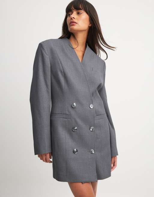NA-KD straight blazer style mini dress in grey