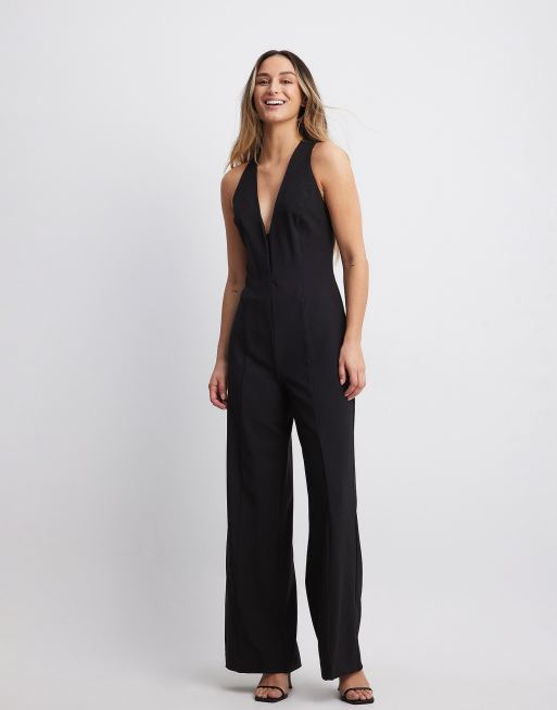 NA-KD straight fit vest jumpsuit in black