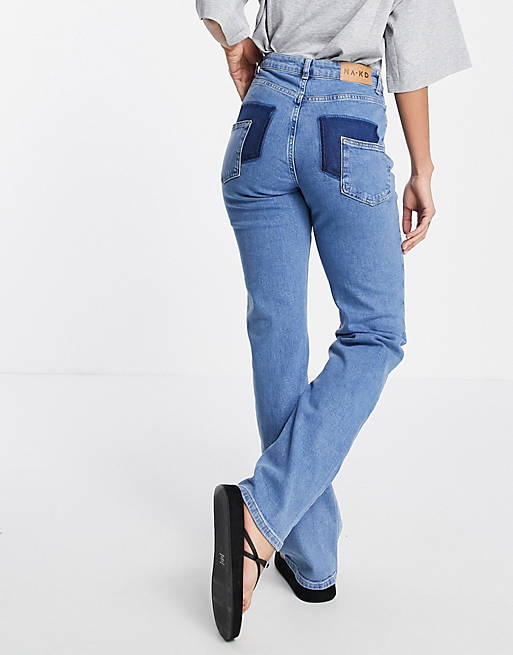 NA-KD straight leg jeans in blue | ASOS