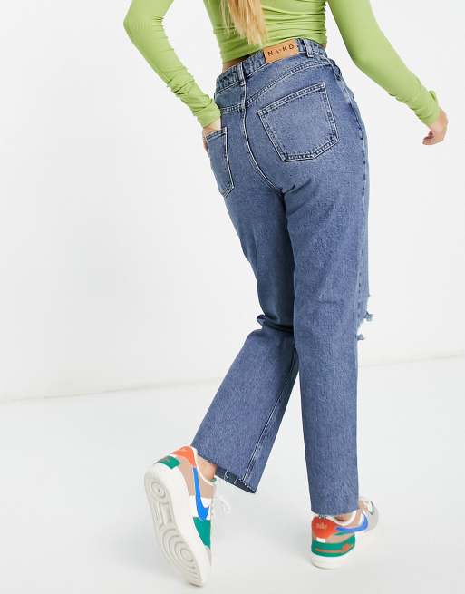 NA-KD straight leg ripped jeans in light blue, 2 of 4