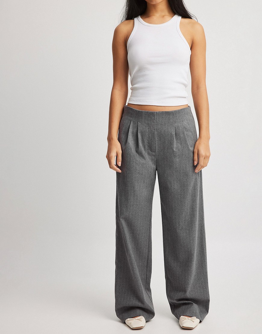 straight leg tailored pants in gray stripe - part of a set