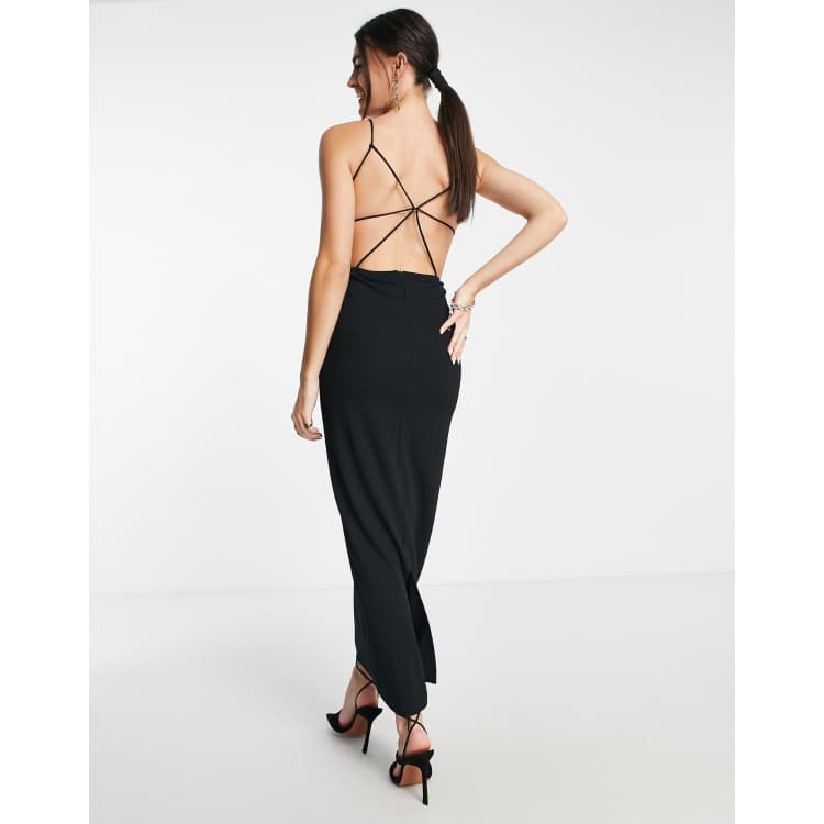 NA-KD strap back detail maxi dress in black