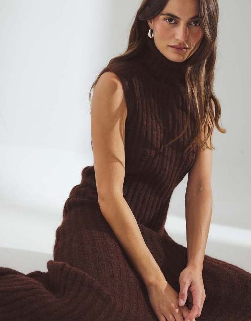 NA-KD Strick-Maxikleid mit Rollkragen in warmem Braun, 3 von 5