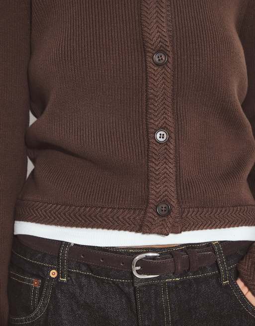 NA-KD Strickjacke mit Rundhalsausschnitt in Dunkelbraun, 3 von 5