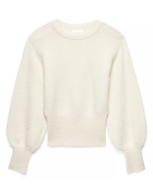 NA-KD Strickpullover aus Wollmix mit Ballonärmeln in Wollweiß, 4 von 5