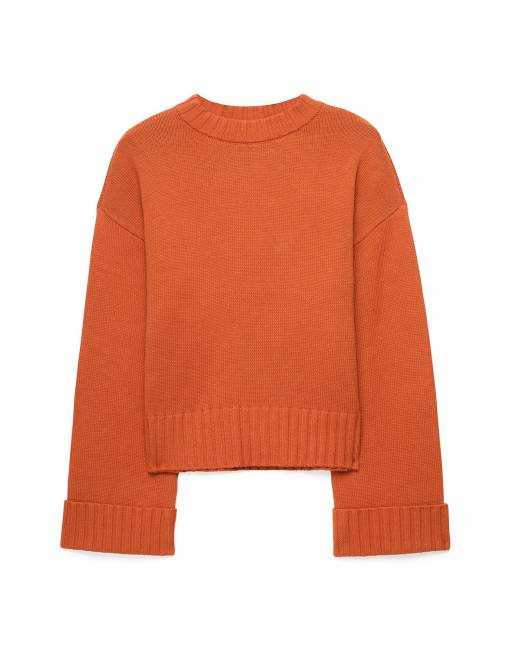 NA-KD Strickpullover mit Umschlagärmeln in Rostorange, 4 von 5
