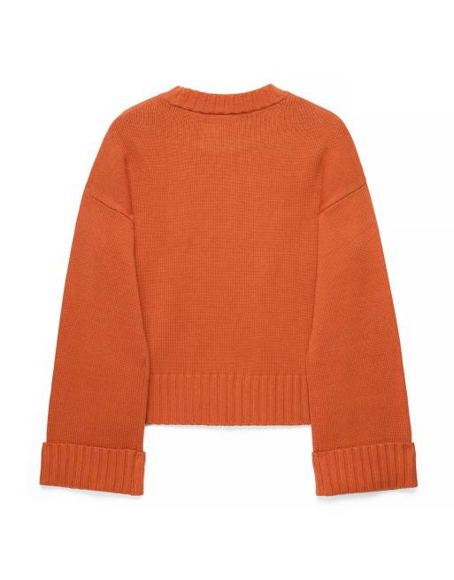 NA-KD Strickpullover mit Umschlagärmeln in Rostorange, 5 von 5