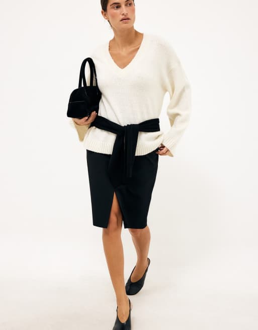 NA-KD Strickpullover mit V-Ausschnitt aus Wollmix in Wollweiß, 5 von 5