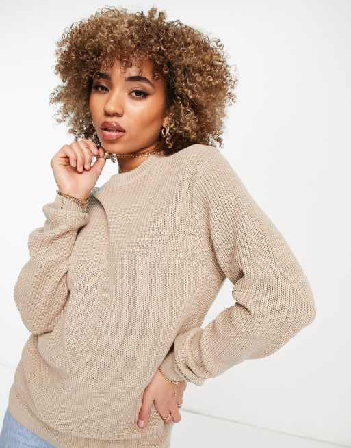 NA-KD - Strikket trøje med rund hals i lys beige