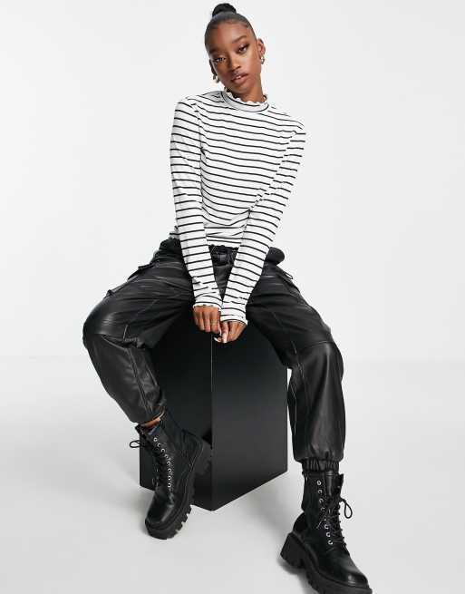 NA-KD stripe long-sleeved top with babylock edge in multi