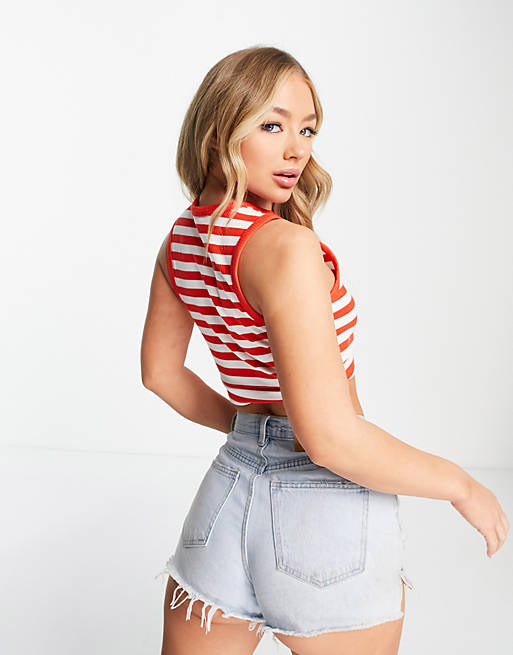 NA-KD striped cropped tank top in red and white