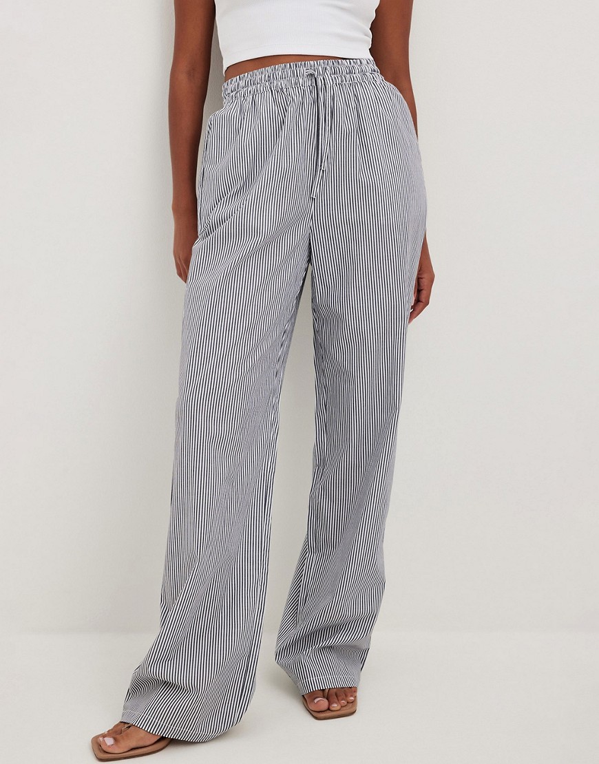 NA-KD striped drawstring trousers in navy