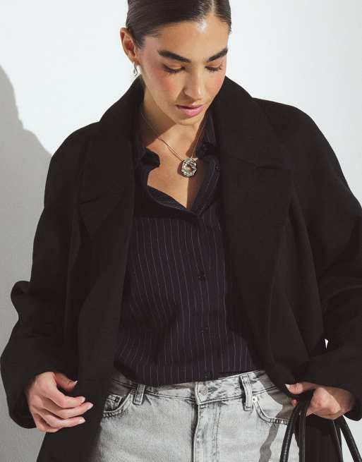 NA-KD Striped oversized shirt in navy stripe, 4 of 5