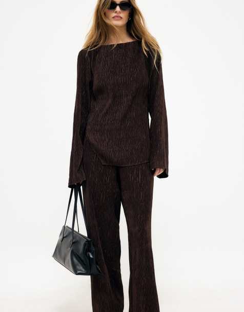 NA-KD Structured mid waist trouser in brown