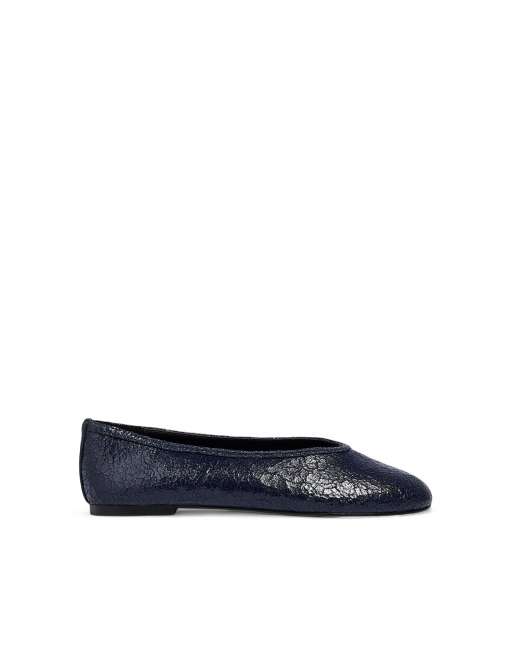 NA-KD strukturierte Leder-Ballerinas in Marineblau, 3 von 4
