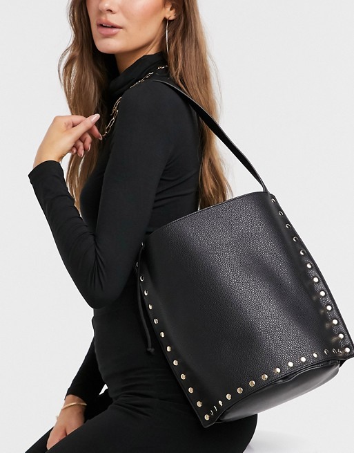 NA-KD studded handbag in black