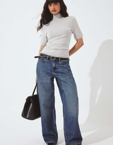 NA-KD Studio low waist baggy jeans in mid blue - view 1