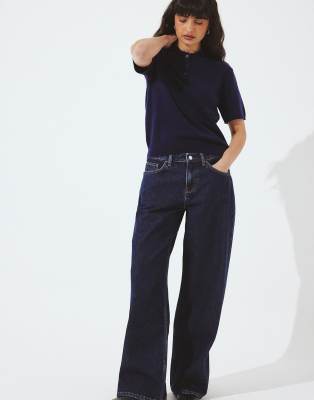 Studio - Weite Jeans in Dunkelblau mit niedrigem Bund Blau 34