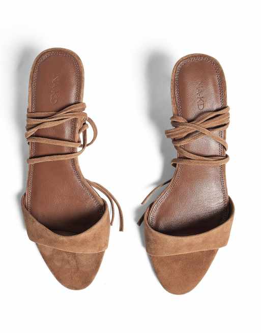 NA-KD Suede ankle strap heels in brown, 3 of 5