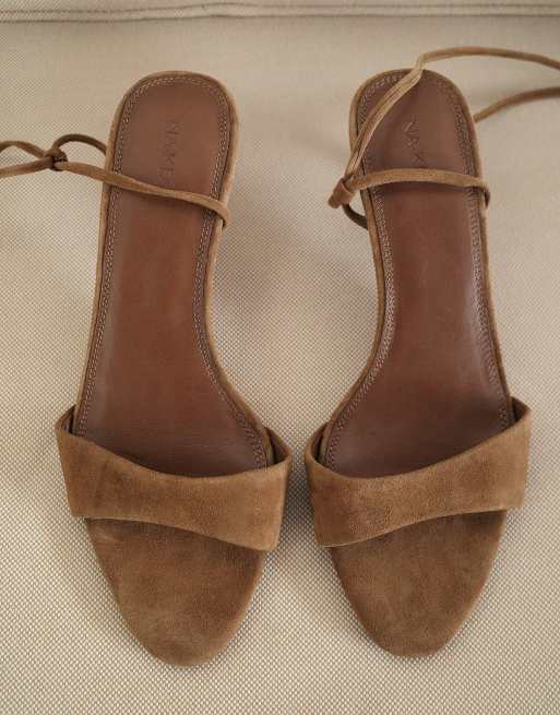 NA-KD Suede ankle strap heels in brown, 5 of 5