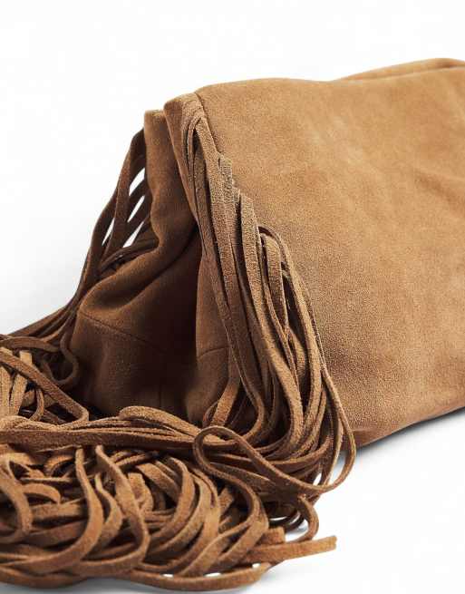 NA-KD Suede fringes handbag in tan, 4 of 5