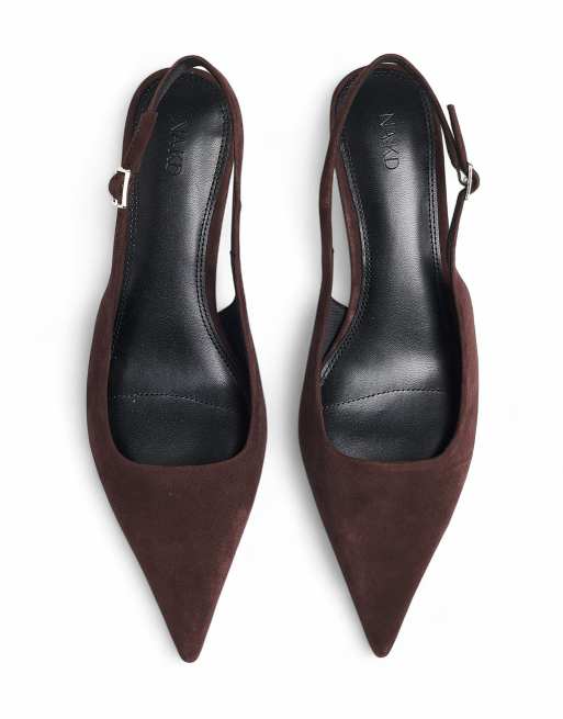 NA-KD Suede slingback pumps in dk brown, 3 of 5