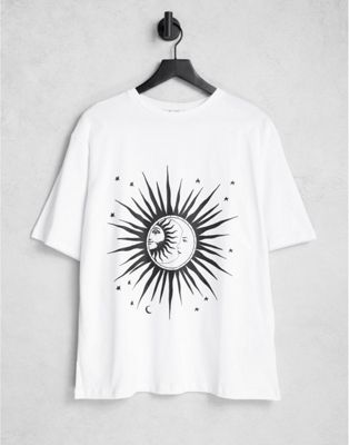 Femme NA-KD - T-shirt à motif soleil et lune - Blanc