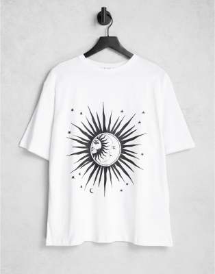 NA-KD - T-shirt à motif soleil et lune - Blanc